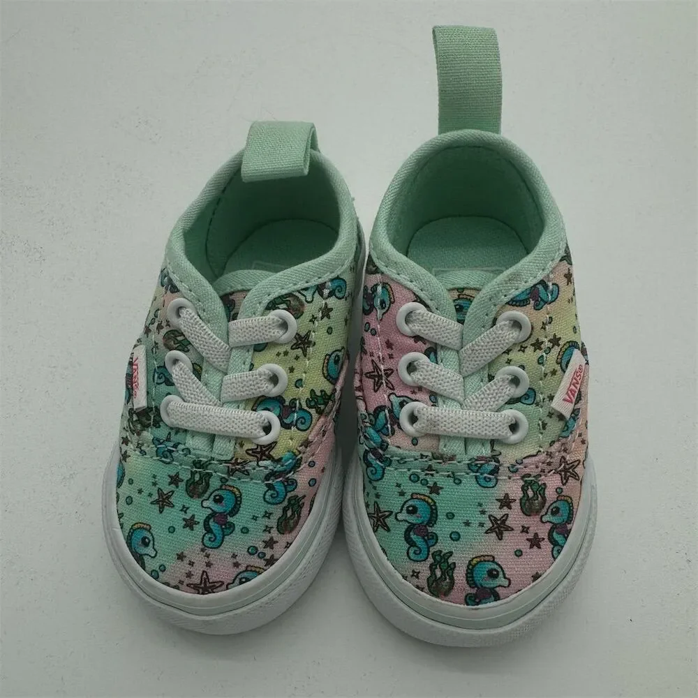 Vans Toddler Authentic Elastic Lace Sneakers Seahorse Starfish Print